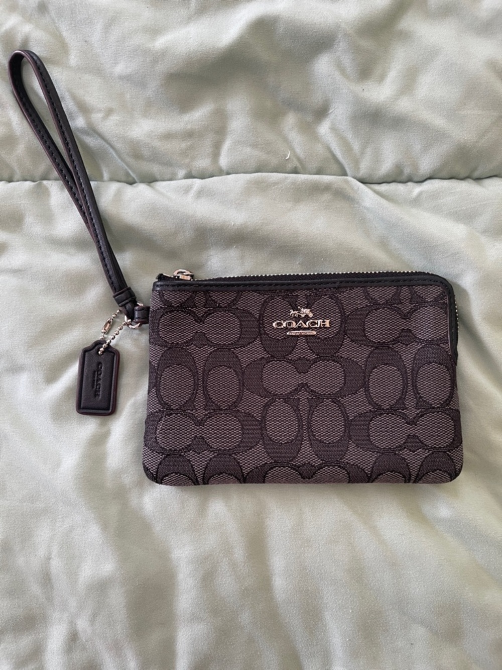 Coach Black and Charcoal Signature Canvas Wristlet